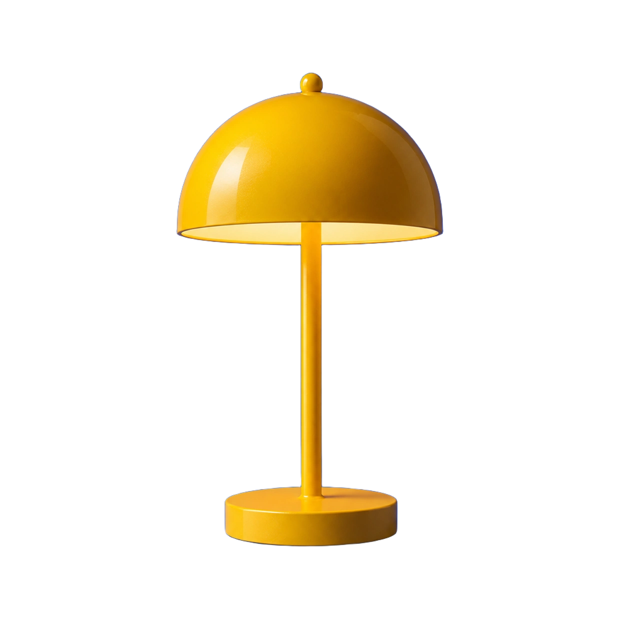 Cutout from a photo of a marigold metal lamp on a cobalt blue background